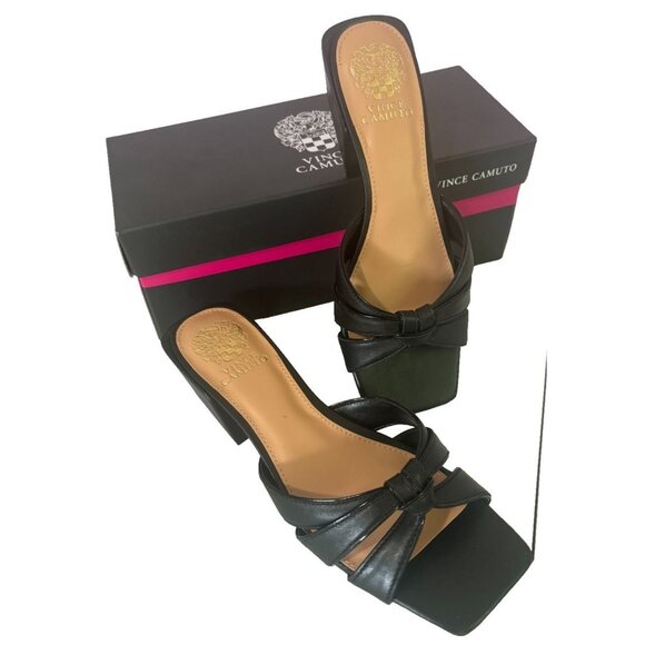 #298 Semtra Black Woven Square Toe Womens Sandal Block Heel Slides 7M - Picture 1 of 8